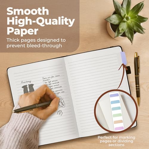 A5 Lined Journal Notebook Hardcover Leather Bound for Men & Women Black - color: Black, size: A5 300 Pages