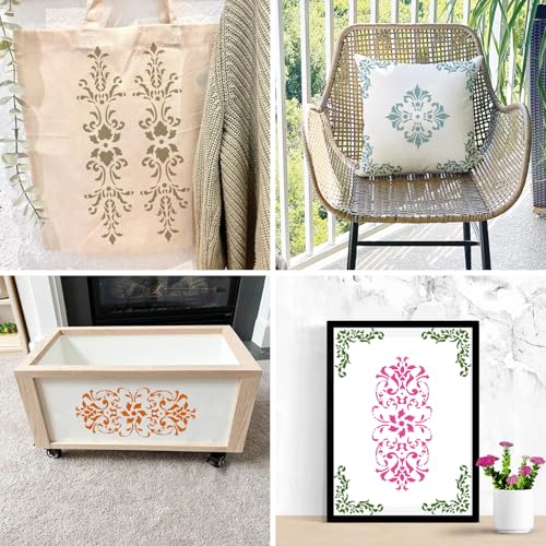 Corner Border Stencils for Crafts, Mexican Flower Floral Lace Furniture Stencils for Painting on Wood Reusable Wood Burning Drawing Art Paint Patterns for Wall Cookie Canvas Floor (Corner) - style: corner
