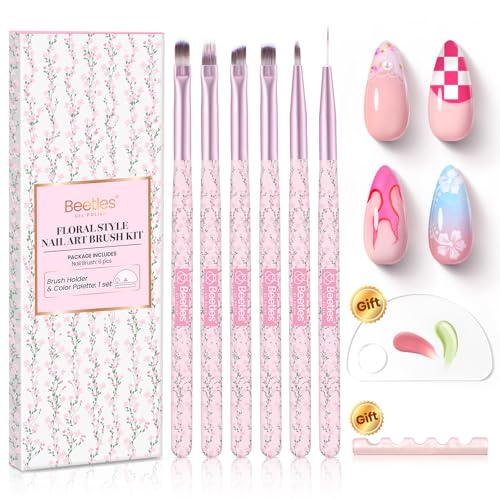 Beetles Gel Polish Nail Art Brushes Set, 6 Pcs Fingernail Art Design Pen - color: C-Pink-6
