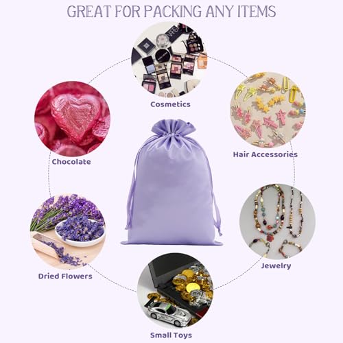 30Pcs Satin Gift Bags, 6x9 Purple Cloth Drawstring Pouch - color: Purple, size: 6×9 in