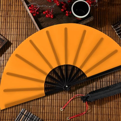 Maitys 4 Packs Large Folding Hand Fans, 13'', Orange - color: Orange
