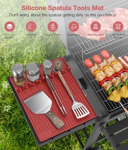 Silicone Grill Mat for Blackstone Griddle Accessories, 8-Slot Tool Mat - color: red