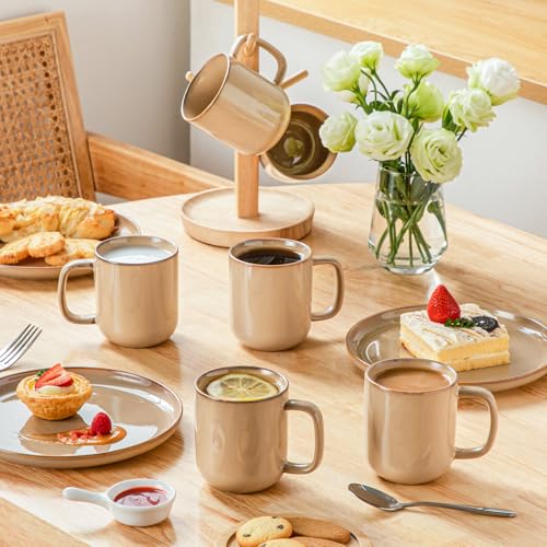 vancasso Coffee Mugs Set of 6, 12 Oz Ceramic Coffee Cups with Handle, Ceramic Unique Glaze Coffee Cup for Cappuccino, Latte, Tea, Cocoa, Dishwasher & Microwave Safe Gift Sets, Brown, Series PLAYA - color: Brown, size: 12 Oz