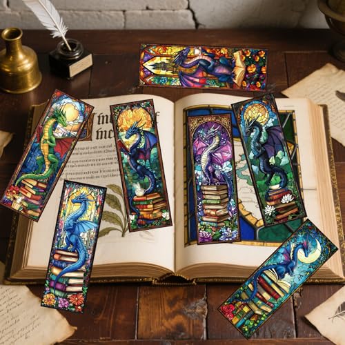 Wxiben 10 Pcs Dragon Stained Glass Transparent Bookmarks for Book Lovers - style: Dragon Stained Glass