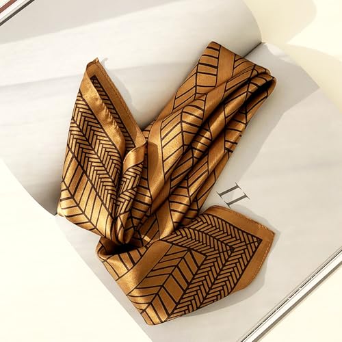 100% Mulberry Silk Neck Scarf for Women Square Neckerchief – 21 inch - color: Brown 6
