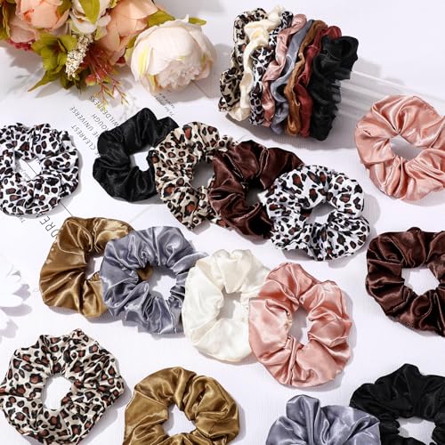 Tatuo 24 Pieces Hair Scrunchies for Girls,Leopard Series Color,Satin - color: Leopard Series Color, size: Satin