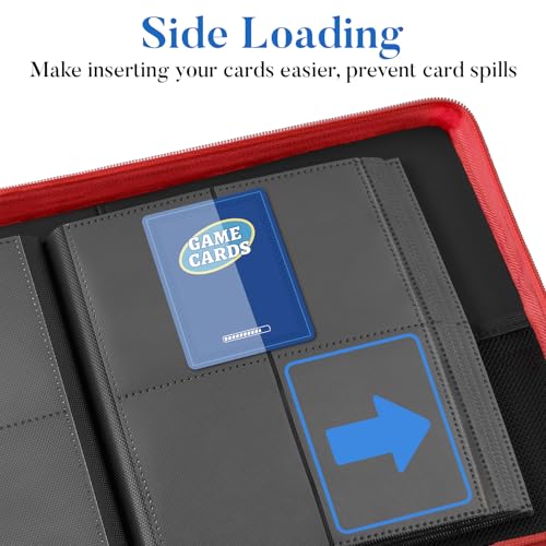 Fabmaker 4 Pocket Zip Card Binder, PU Trading Card Binder for 320 Cards - color: Red, size: 4 Pocket - 10.2" x 7.5"