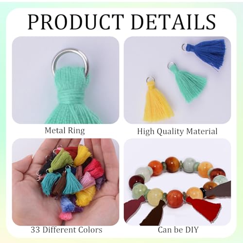 Mini Tassels Charm, 66pcs Silver Circle Mixed Color Mini Tiny Handmade Craft Tassels Charms for DIY Jewelry Necklace Making Accessories - color: 33 Colors -3.5cm
