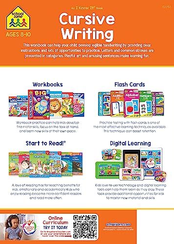 School Zone Cursive Writing Workbook: 64 Pages, 3rd Grade, 4th Grade, Practice Handwriting, Tracing, Letters, Words, Sentences, Ages 8 to 10 (I Know It! Book Series)