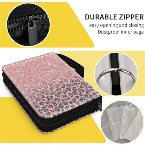 Card Binder 400 Pockets, 50 Sleeves Large Binder Trading Cards Holder 4 Pocket, Storage Organizer, Album Folder Case Protector Collector Gift Pink Silver Leopard Print Aesthetics - color: Pink Silver Leopard Print Aesthetics, size: 4 Pocket