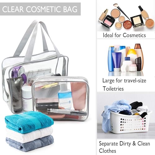 APREUTY 6 Packs Clear Makeup Bags, TSA Approved Toiletry Bags Set, Gray - color: Gray-6PCS (Large+Medium+Small)