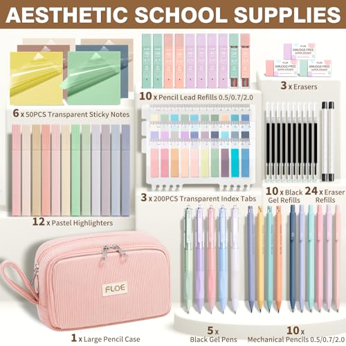 62PCS Aesthetic School Supplies Cute Back to School Supplies Stationary Set - color: Pink