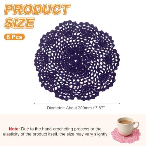 uxcell 8Pcs Crochet Doilies 8" Handmade Crochet Cotton Coaster Dark Purple - color: Dark Purple