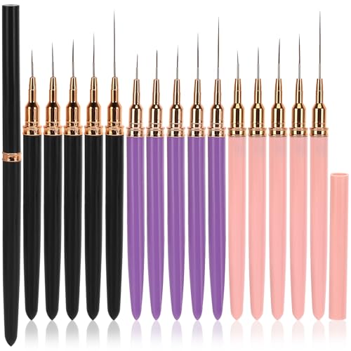 15 - Piece Nail Art Liner Brush Set | 3 Colors (Black, Purple, Pink) for Intricate Nail Designs - color: 3 Pcs - Black & Pink & Purple
