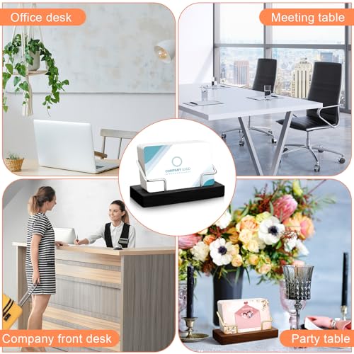Amyhill 2 Pieces Wood Business Card Holder for Desk,Black, Silver - color: Black, Silver