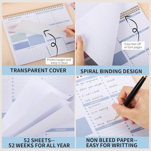 Thboxes Weekly Desk Planner, 8.5x11 In To Do List Notepad, 52 Sheets, Blue - color: Blue