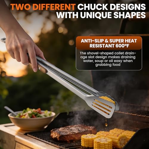 16-Inch Grilling Tongs,Extra Long BBQ Tongs Barbecue Tong with Wood Handles