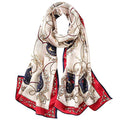 ANDANTINO 100% Silk Long Scarf-Women Large Oblong Shawls with Gift Packed - color: 1-red&navy-carriage