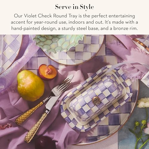 MACKENZIE-CHILDS Enamel Round Tray, Purple-and-White Violet Check - color: Violet Check