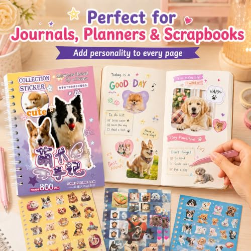 Japanese Cute Sticker Book,Pet Meme Stickers for DIY Kawaii Scrapbooking Journaling Handbook - color: Puppy Note