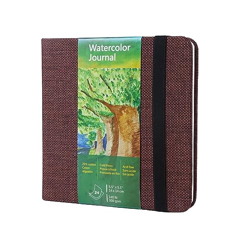tumuarta Watercolor Journal 5.5 x 5.5, 140lb/300gsm Cold Press Paper, 24 Sheets/48 Pages, Lay-Flat Hardcover Watercolor Paper Sketchbook for Travel & Mixed Media - color: Brown, size: 5.5x5.5"