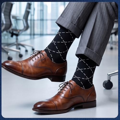 6 Pairs Mens Dress Socks, Men Business Cotton Crew Socks - color: Black