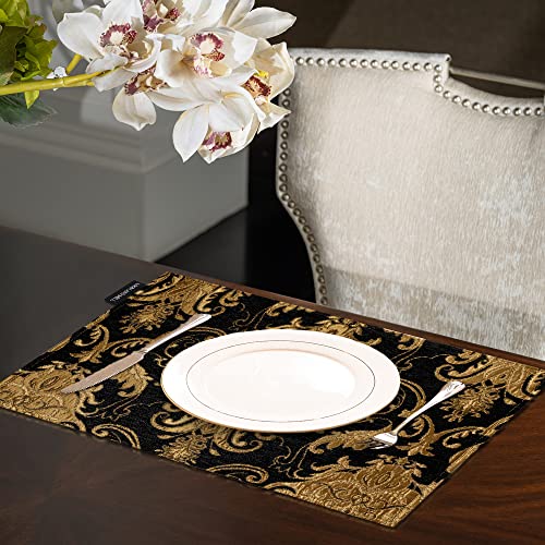 Loom and Mill Luxury Chenille Damask Placemats for Halloween,Set of 4,Black - color: Bronze Black_florence, size: 4 Pieces