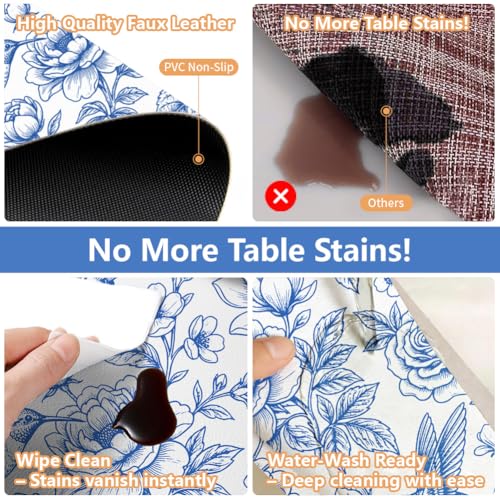 Peacoblue Placemats Set of 4,Faux Leather Blue Bird and Flowers Design - style: Blue Bird and Flowers