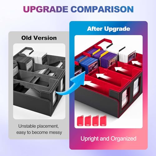UAONO 4-Row 3000+ Trading Card Storage Box with Commander Display - color: Black&Red, size: 4-row