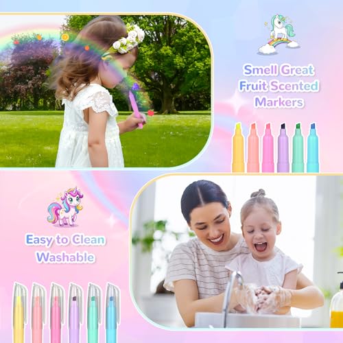 nasominako Washable Scented Markers Set for Kids - Unicorn Coloring Art Supplies Set for Kids Ages 4-8 Birthday Gifts for 4-8 Year Old girls Unicorn Pencil Case 54 PCS - color: Purple