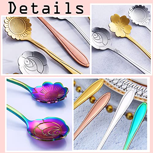 16 Pieces Flower Spoon Coffee Teaspoon Set, PBIEHSR Stainless Steel Coffee Tea Spoons Dessert Scoop for Stirring Drink Mixing Milkshake Jam - style: Rose Gold