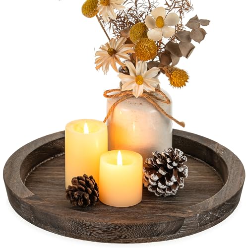 Hanobe Wooden Tray for Coffee Table, Decorative Round Candle Holder Plate - color: Distressed