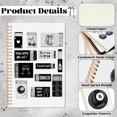 CNhoqc Black Bow Spiral Notebook, 8 Pcs A5 Aesthetics Watercolor Coquette - color: 8-Pcs Black Bow