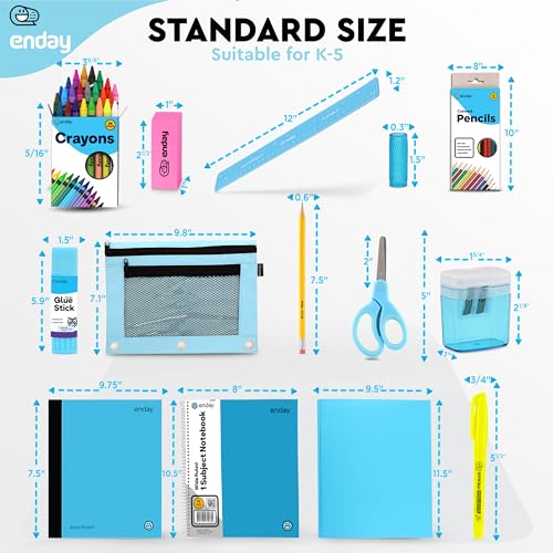 Enday Back to School Supplies for Kids, School Supply Box Grades K-5 - color: Blue, size: 1 Kit