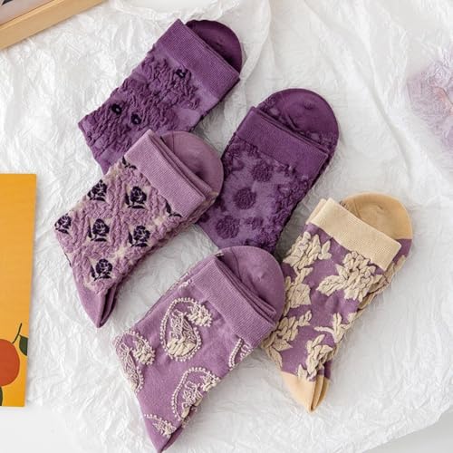 Lavish Lavender Argyle Frill Socks for Women, Dress Socks - color: 5pair-purple