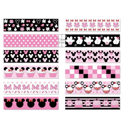 12 Rolls Cartoon Mouse Washi Tape Set - 0.6 Inch x 16.4 Ft Each, Pink Cute Mouse Design Decorative Paper Tape for Scrapbooking, Gift Wrapping, DIY Crafts & School Supplies
