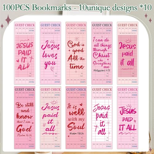 Christian Library Card Bookmarks Gifts - Cosmisun 100 Pcs Bible Verise Book Mark Tracker Scripture Reading List Page Marker Clip Faith Gift for Women Men Church Book Lovers Reading Bookish Supplies - color: Pink Library Card