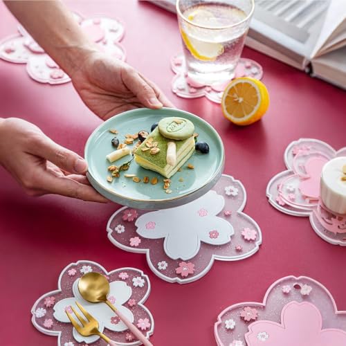 Kawaii Pot Holders for Kitchen Essentials Decor Pink Cherry Blossom Decor - size: Trivets 2pcs