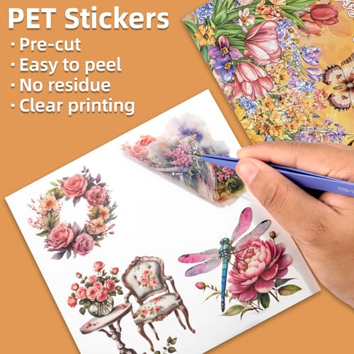 Multi-Tone Garden Theme Scrapbooking Supplies for Junk Journal - 30 Sheets PET Stickers - Vintage Journaling Ephemera Sticker Book Pre Cut(TZ-005-004) - color: Color Forest