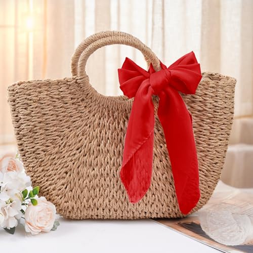 Pistha Chiffon Scarf Ribbon Neck Scarf Square Handkerchief 25.5 inch - color: Red