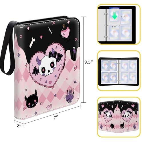Card Binder 400 Pockets, 50 Sleeves Large Binder Trading Cards Holder 4 Pocket, Storage Organizer, Album Folder Case Protector Collector Gift Heart Skull Pink Plaid - color: Heart Skull Pink Plaid, size: 4 Pocket