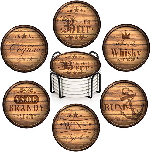 Britimes Coasters for Drinks, Set of 6, Ceramic Stone, Wooden Rustic - color: Retro 2