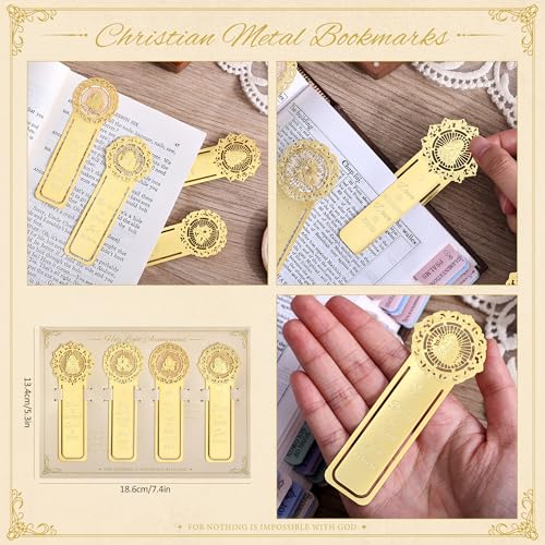 4 Pcs Christian Bible Verse Bookmarks, Golden Hollow Metal Clip Scripture Bookmark, Religious Inspirational Faith Gifts for Women Men Book Lovers Readers Teens - style: 4pcs Religious