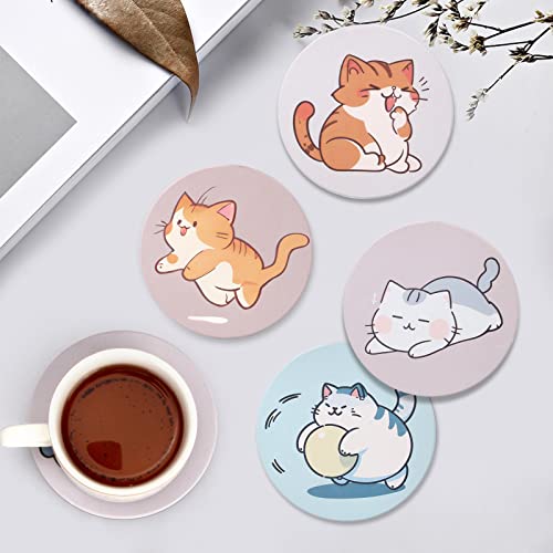 Cute Coaster Set of 6 Cat Lover Gift Kawaii Anime Decor Ceramic Coasters - color: Cat Set of 6