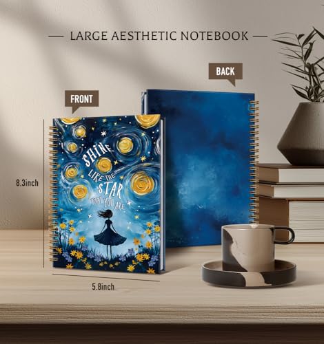 Star Notebooks for Women- Cute Journal For Women Men Friends Gifts On Birthday Christmas Mother's Day, Shine Like The Star That You Are Gold Spiral Bound Hardcover(Blue),5.8"x8.3" - color: Shine star