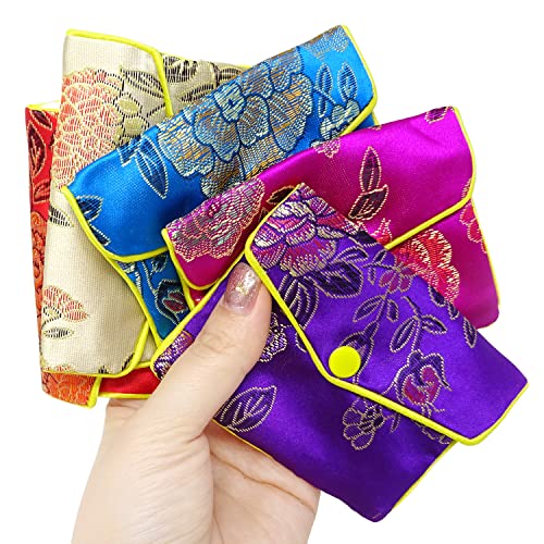 "Honbay 12PCS Jewelry Silk Purse Pouch Brocade Embroidered Bags Gift Bags, Assorted Colors (M)" - size: M