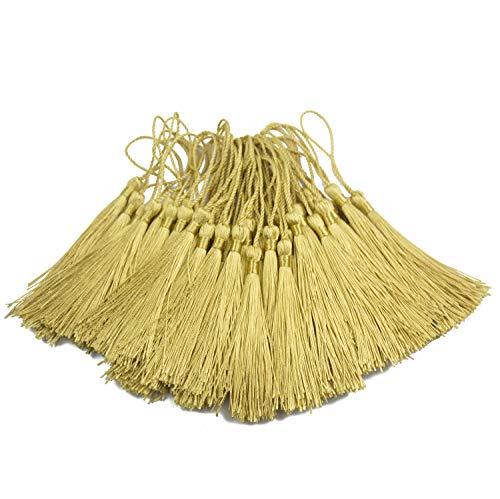 100Pcs 5 Inch Silky Bookmark Tassels for Jewelry, Souvenir(Light Gold) - color: Light Gold