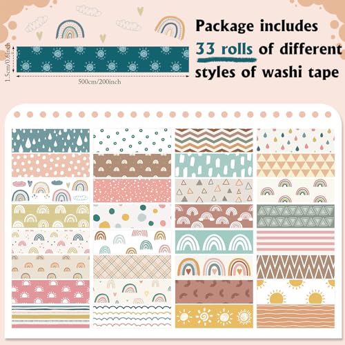 TaoBary 33 Rolls Washi Tape Set, 15mm Holiday Seasonal,Charming Style - style: Charming Style
