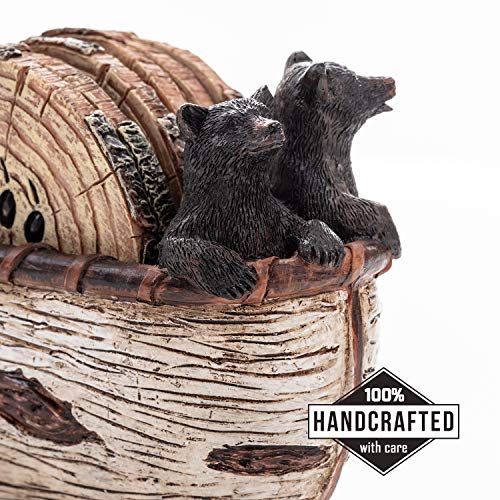 Cabin Obsession Bear Coasters - Set of 6 Full Size Rustic Coasters in Handmade Canoe with Adorable Black Bear Figurines - Log Cabin Decorations, Rustic Lodge Decor for The Home - style: Bear Coaster