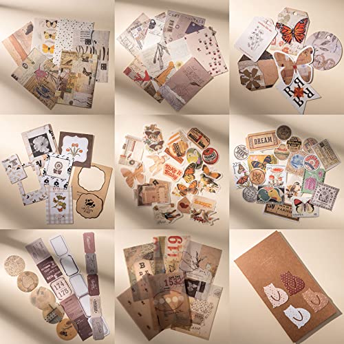 YagCu Aesthetic Journaling Supplies Kit, Bullet Journals Set Junk Journal, Vintage Scrapbooking Stationary, Arts Craft Scrapbook kit, Large Collection for Women Adults Beginners - color: Brown
